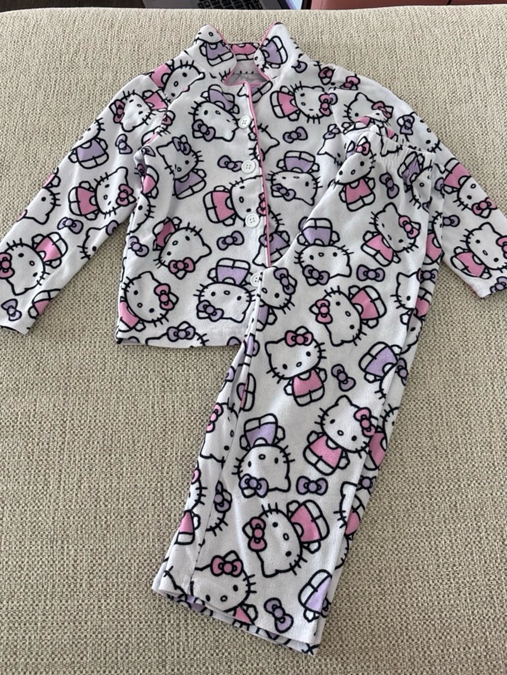 Hello Kitty White Pink & Purple Fleece Kids Pajama Set